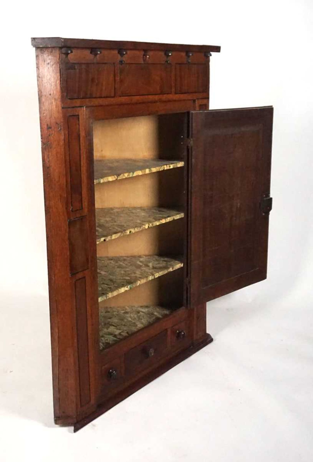 A provincial 19th century oak wall mounted corner cupboard, the door with inlaid ebony shield - Image 11 of 12