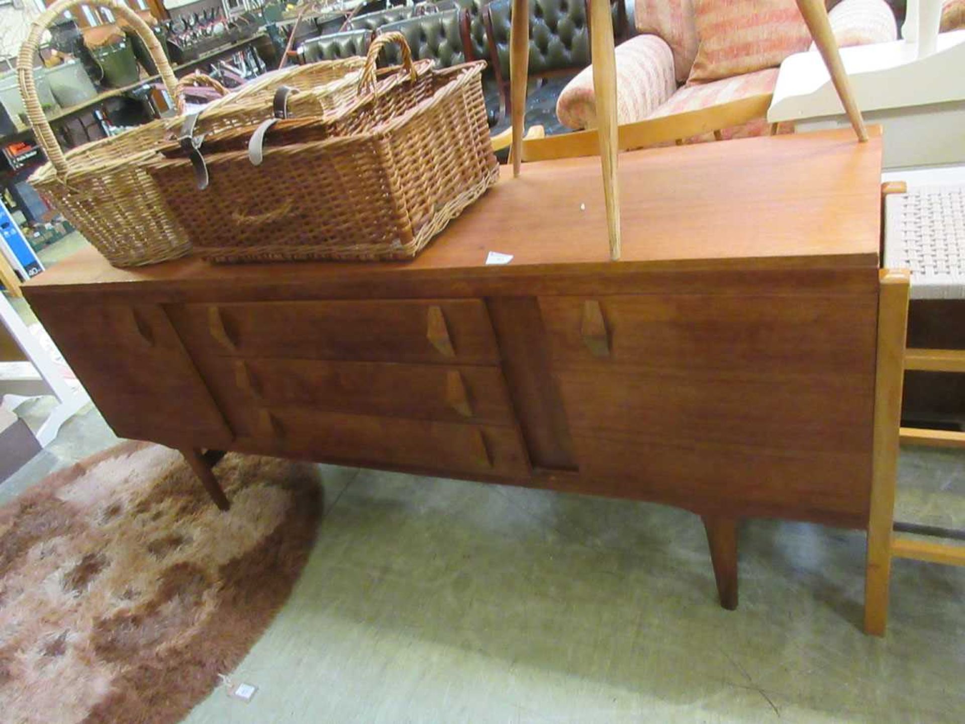 A mid century mahogany sideboard with three central drawers Dimensions: H, 73cm , W, 172cm , D,