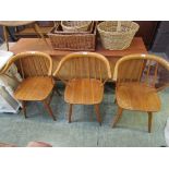 A set of three beech and elm seat stick back chairs (Possibly Swedish)