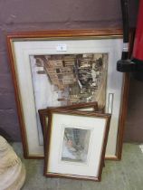 A collection of six framed and glazed prints of street scenes, etc