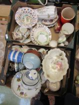 Two trays of ceramic ware to include plates, serving dishes, vases, etc