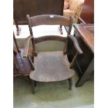 A elm seat with open arm Windsor chair