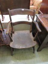 A elm seat with open arm Windsor chair