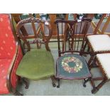 A Victorian carved mahogany balloon back chair together with an Edwardian bedroom chair