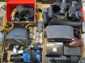 Two trays of camera equipment to include Viewmasters