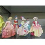 A selection of six Royal Doulton ceramic figurines consisting of 'Rose' HN1368, 'Diana' HN1986, '