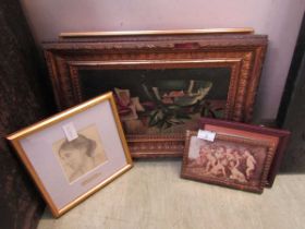 Four framed and glazed artworks on various subjects to include cherubs
