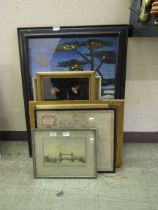 A selection of framed and glazed artworks to include coloured maps, abstracts, etc