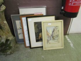 A selection of framed and glazed artworks being watercolours, abstracts, silks, etc