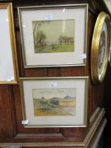 Two framed and glazed watercolours, one of lady in countryside, the other of pond scene
