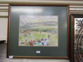 A modern framed and glazed watercolour - 'Hell Bunker-St Andrew's' signed George Houghton