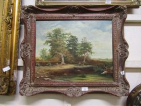 An ornate framed oil on canvas of elderly lady with fisherman, signed bottom left D.M.Needham