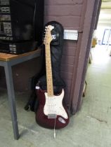 A Mexican Fender Stratocaster electric guitar serial No. MZ4129612 2004 – 2005 with soft carry
