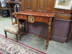 A reproduction continental console table with drop leaves and gilt decoration