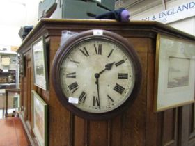 A late Victorian fusee movement wall clock Pedulum present, mechanism appears to be complete, unsure