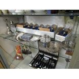 A selection of plated ware to include cased set of goblets by Cavalier, wine coasters, sugar sifter,