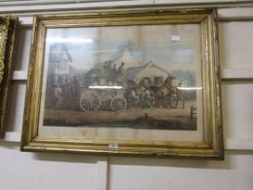 A late Victorian gilt framed and glazed print of carriage scene titled 'All Right'