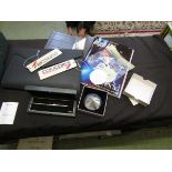 A carton containing a quantity of British Airways Concorde memorabilia to include pens, luggage