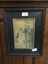 An early 20th century framed watercolour of continental building, signed bottom left