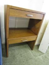 A pair of modern oak effect bedside cabinets by Northcroft having glass shelving to under