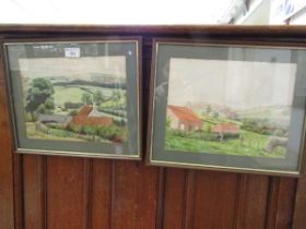 A pair of framed and glazed watercolours of farmyard scenes, signed F.Ward