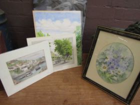 Two bags of unframed and framed artworks being watercolours, prints, etc