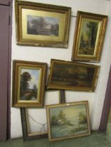 A collection of four early 20th century framed watercolours and oils on various subjects together