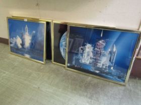 Four modern framed and glazed prints depicting space travel