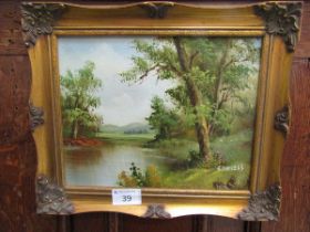 A modern gilt framed oil on canvas of lakeland countryside, signed bottom right