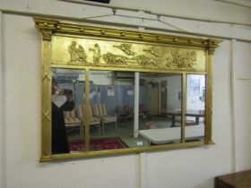 An 18th century style gilt painted triple over mantle mirror Gilt fading in areas. Needs cleaning.