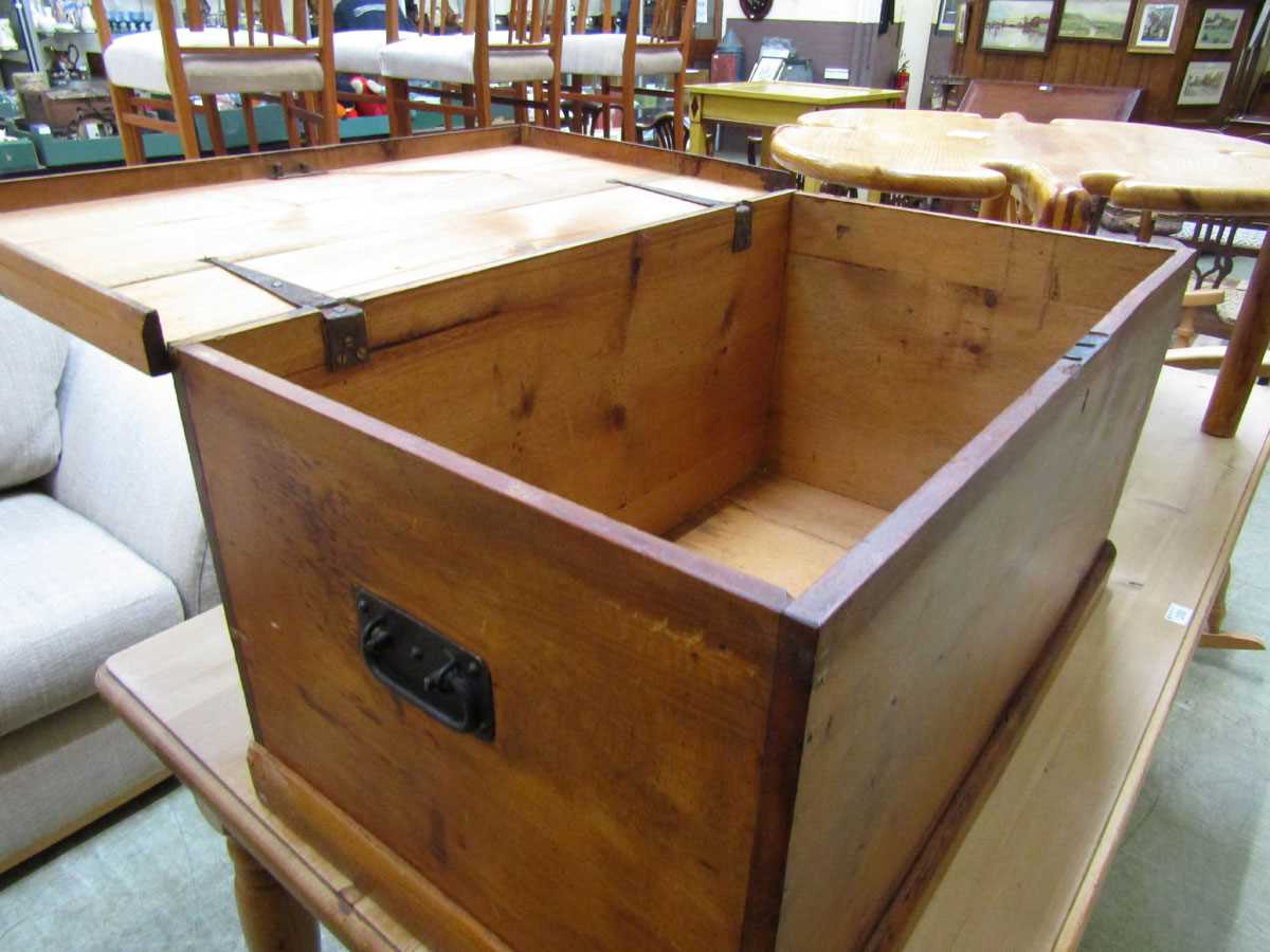 A late Victorian stained pine travelling trunk - Image 2 of 2