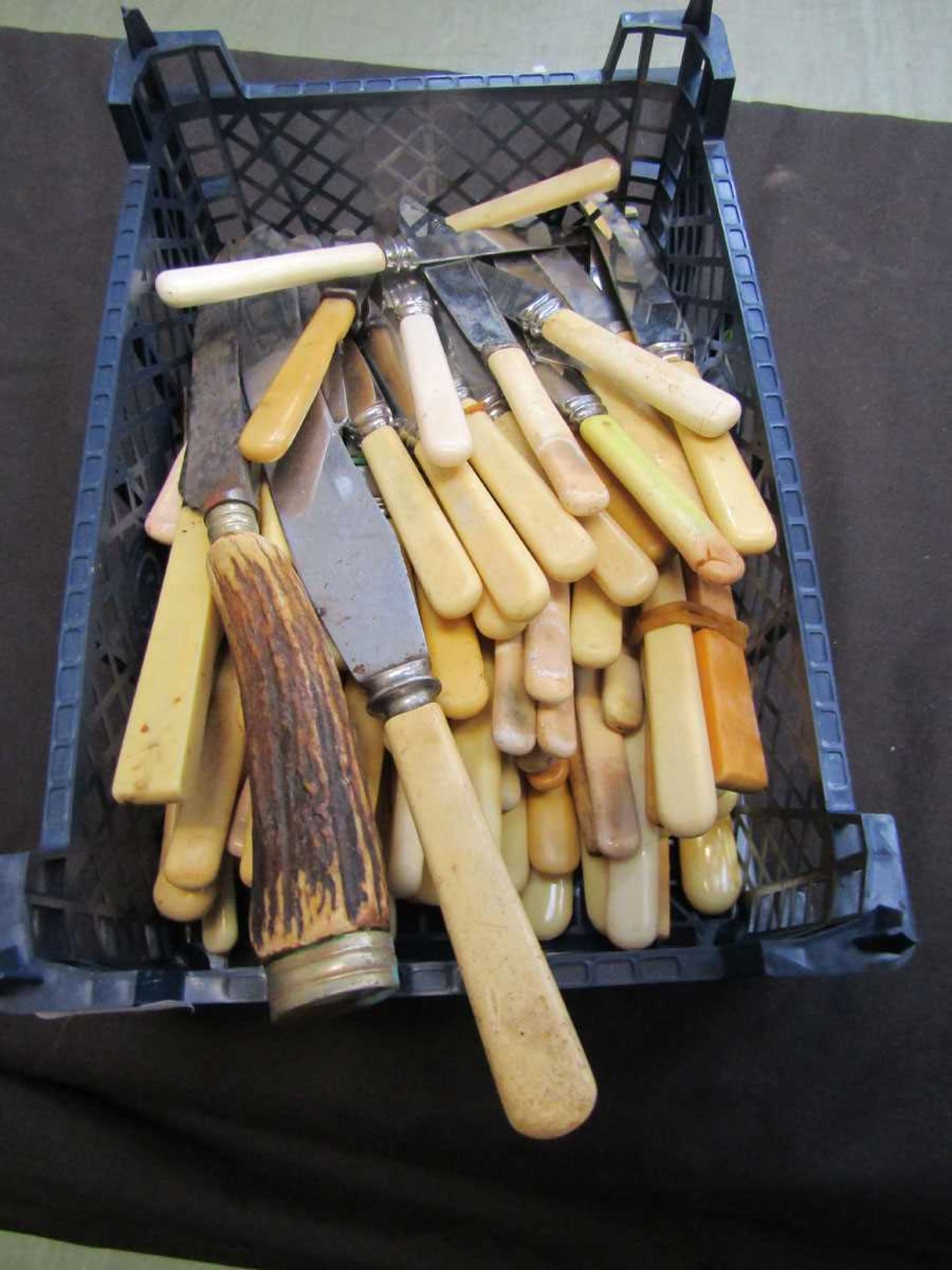 A carton of assorted bone handled knives