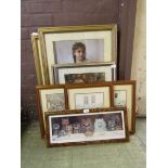 A selection of framed and glazed prints to include cats, shopping scenes, ladies, etc