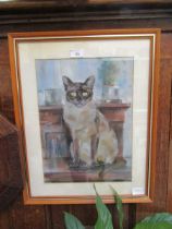 A framed and glazed chalk and pastel picture of a cat signed bottom right,James Baker titled 'Beko'