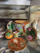 A selection of six items of mid-20th century, Majolica style naturalistic design ceramic tableware