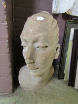 A possible late 19th century stone carved head of eastern lady Dimensions: H, 68cm , W, 36cm , D,