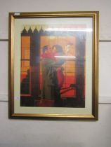 A reproduction gilt framed and glazed Jack Vettriano print titled 'Back Where You Belong'