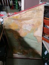 A large fabric backed paper 'India Political Map' published by Pustak Mandir of Delhi, back of