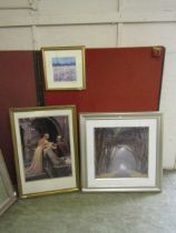 Three framed and glazed modern prints, one of knight in armour, another Ltd edition print of poppy