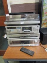 A JVC stacking Hifi system comprising of stereo amplifier, cassette deck, tuner unit, and