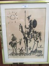 A framed and glazed print of horseman after Picasso