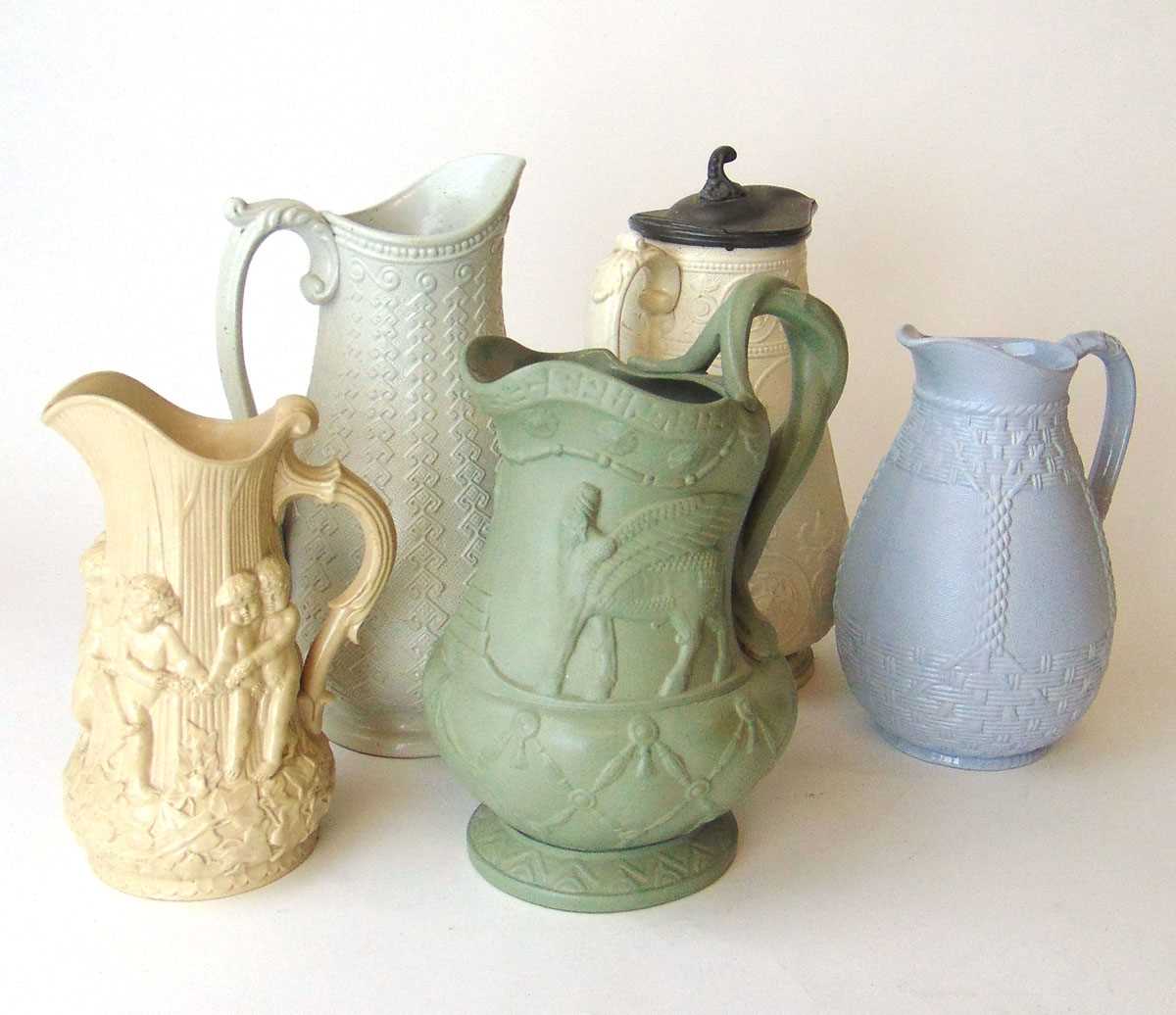 A group of 19th century salt glazed jugs, comprising Ridgway & Abington 'Nineveh' & 'Westminster' - Image 2 of 15