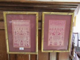 A pair of printed samplers in simulated gilt bamboo frames