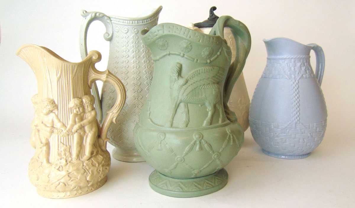 A group of 19th century salt glazed jugs, comprising Ridgway & Abington 'Nineveh' & 'Westminster' - Image 3 of 15