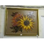 An oil on canvas of a sunflower, signed Ross, 59.5cm x 75cm