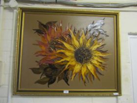 An oil on canvas of a sunflower, signed Ross, 59.5cm x 75cm