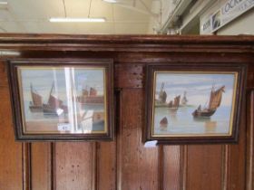 A pair of naïve gouache on board harbour scenes 18cm x 23cm signed Redmore