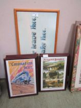 Five reproduction railway prints and a printed text