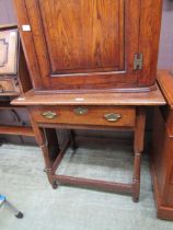 An 18th century style oak writing table with single drawer, 75cm wide