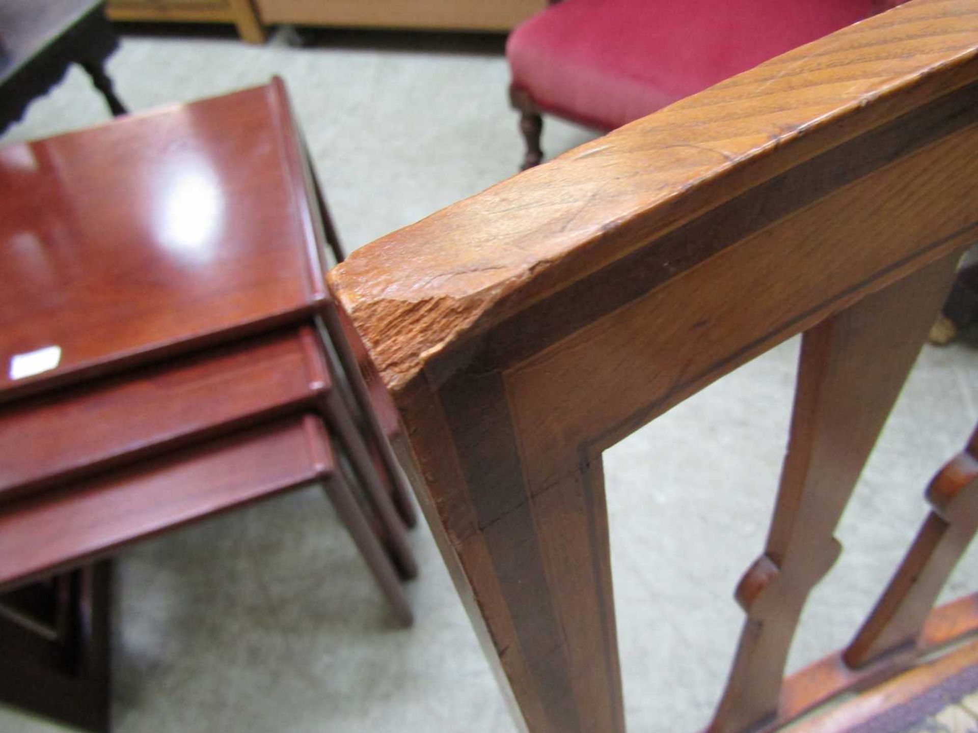 A pair of oak and satinwood chairs One chair has a missing spindle and the back is loose. Second - Image 4 of 5